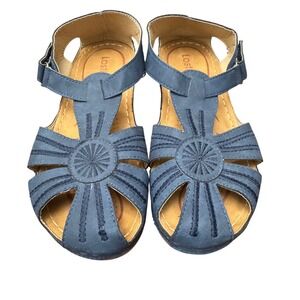 Lostisy Comfort Wedge Sandals Sunburst Cutout Blue Boho Walking Shoes Size 8 /39